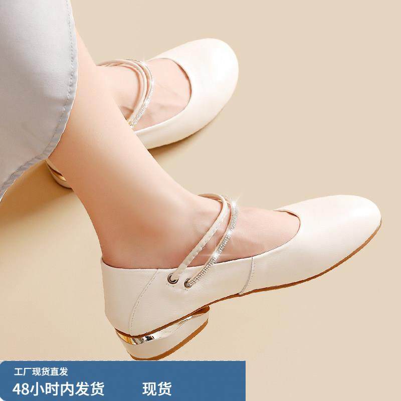 新款单鞋夏季平底圆头软皮软底真皮女鞋子不累脚低跟浅口女士皮鞋