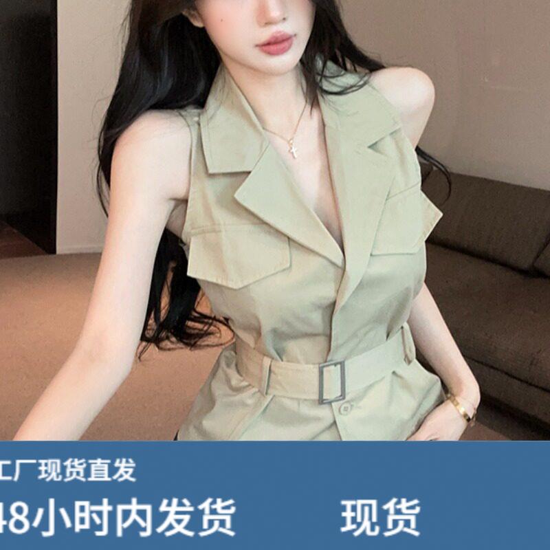 独特漂亮巨好看上衣设计感双口袋辣妹纯欲性感POIO领气质收腰衬衣
