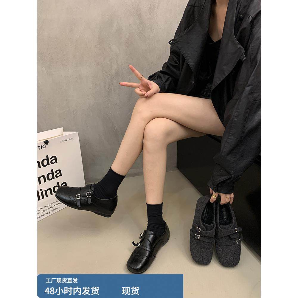 内增高！覆古雕花方头乐福鞋女鞋秋冬加绒单鞋英伦小皮鞋布洛克鞋