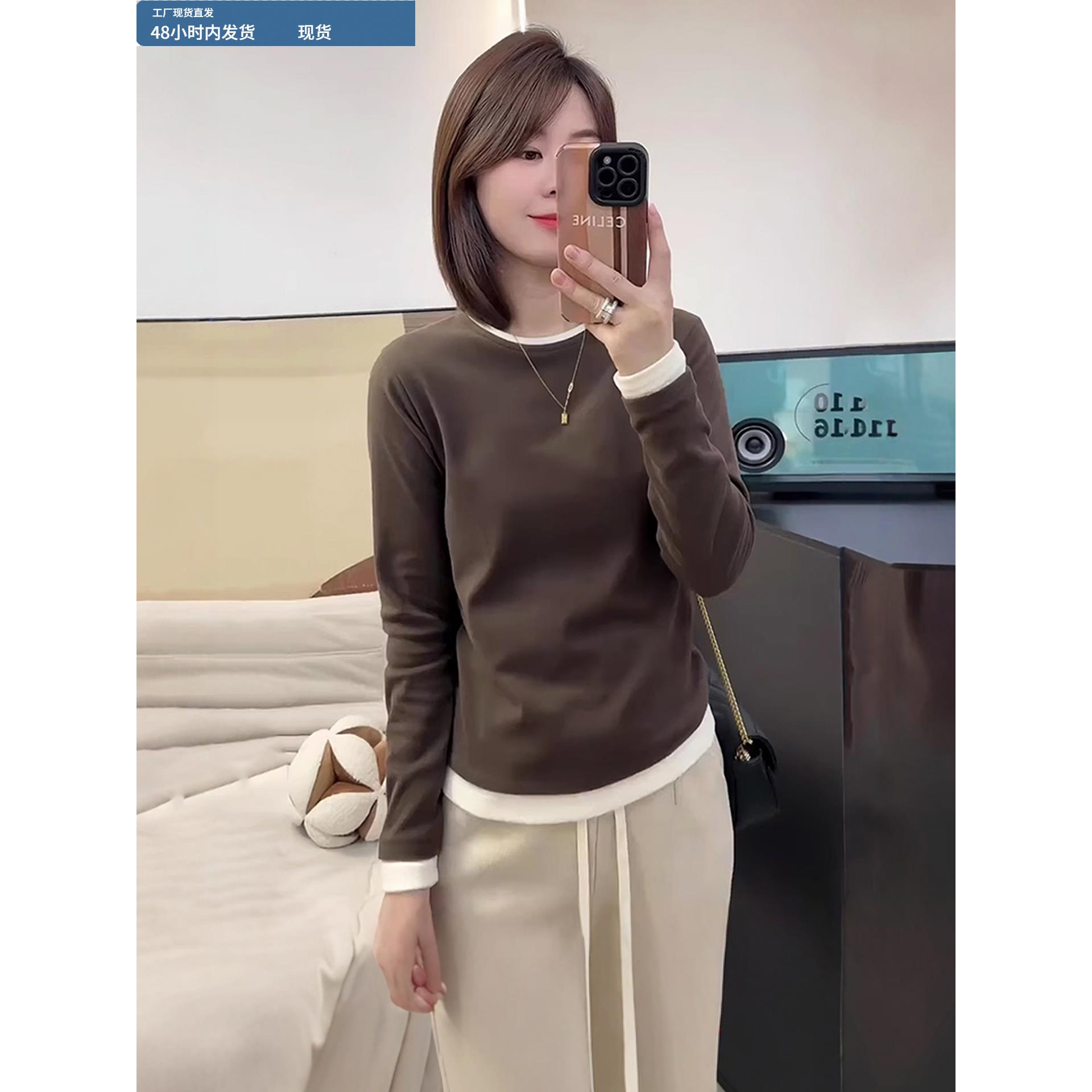 德绒长袖t恤衣服打底衫女2025新款爆款时尚洋气早秋chic别致上衣