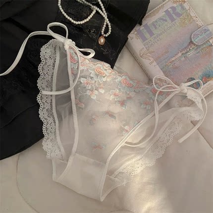 法式性感高级刺绣低腰蕾丝系带女士内裤女2026新款可解开纯棉裤裆