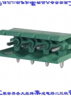 1759033 端子块连接器4POS接头公引脚带罩5.08mm绿色90DEG通孔