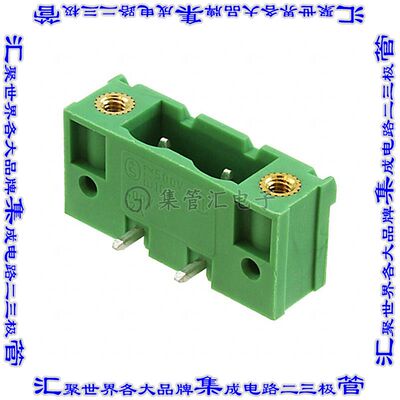 1806229 端子块连接器2POS接头公引脚带罩7.62mm绿色90DEG通孔