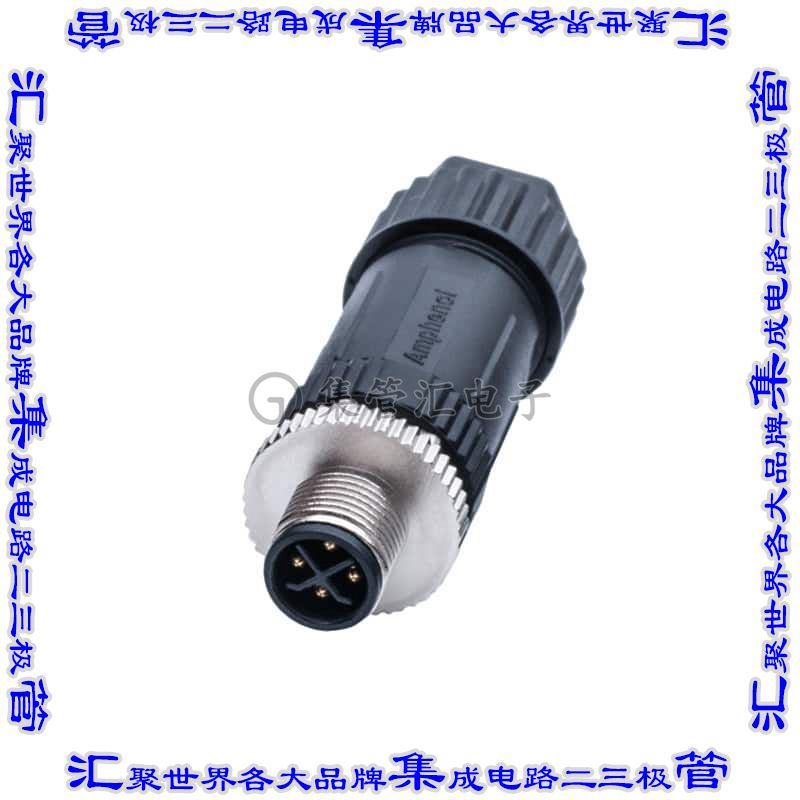 M12S-04BMMB-SL7002 圆形连接器4POS插头公引脚螺钉镀金自由悬挂
