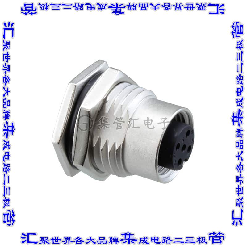 M12A-05PFFS-SF8002 圆形连接器5POS插座母插口焊杯镀金面板安装