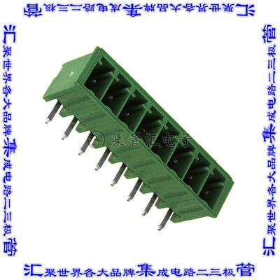 284512-8 端子块连接器8POS接头公引脚带罩3.5mm绿色90DEG通孔