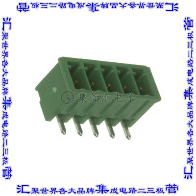 284512-5 端子块连接器5POS接头公引脚带罩3.5mm绿色90DEG通孔