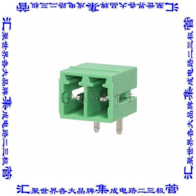 EBSA-02-B 端子块连接器2POS接头公引脚带罩3.81mm绿色90DEG通孔