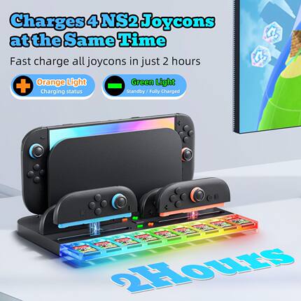 新品SWITCH2收纳座充 主机手柄卡片收纳NS2 RGB炫光灯手柄快充