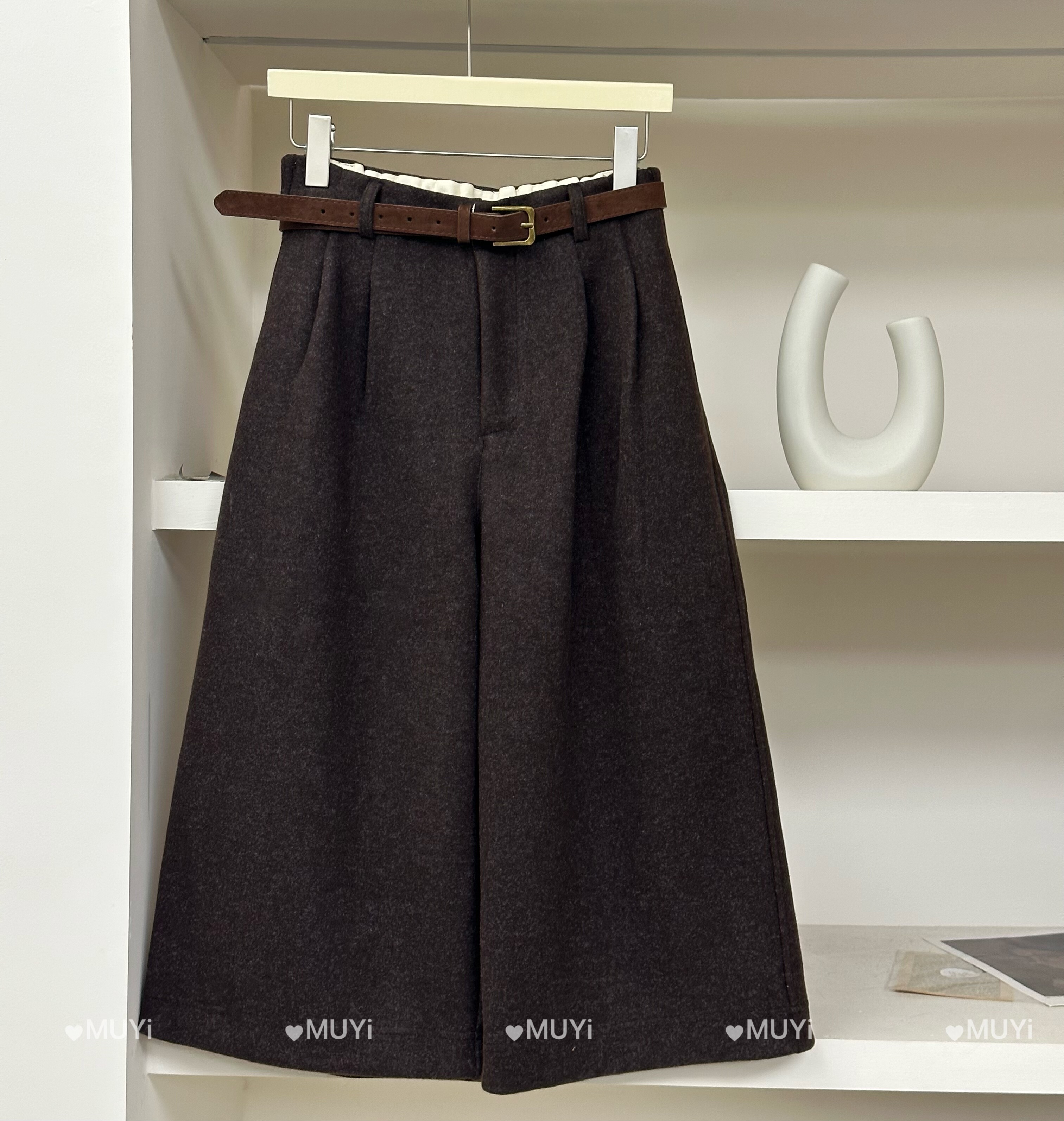 MUYi韩系2025秋冬新款时尚高腰显瘦百搭含羊毛厚尼子7分裤短裤