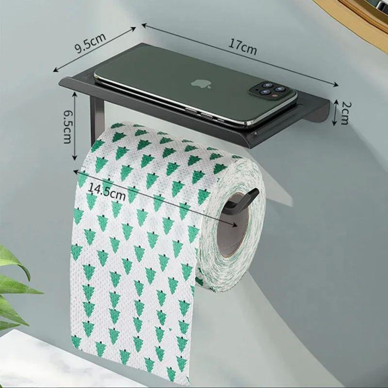 Aluminum Alloy Toilet Paper Holder Shelf With Tray Bathroom