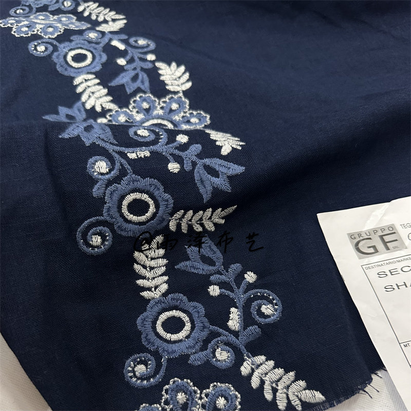 设计师限量100米藏青色裙边绣花亚麻透气时装布料 衬衫连衣裙旗袍,居家布艺,海绵垫/布料/面料/手工diy,淘宝优惠券,粉丝福利购,淘宝优惠卷