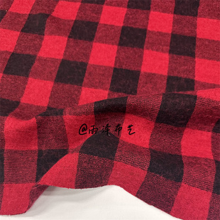 限量100米 红色撞色方格针织棉毛针织羊毛 微弹力开衫连衣裙