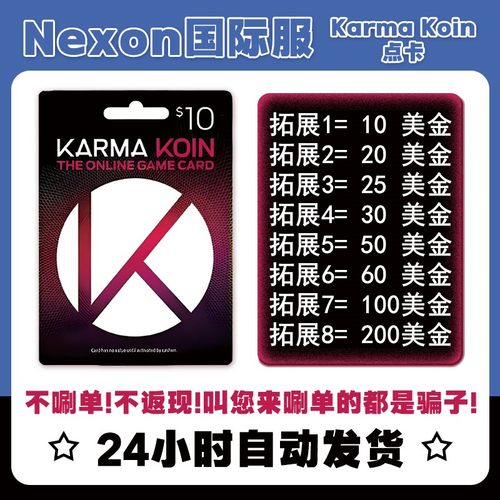 美国Nexon流放之路2国际服POE/DFO冒险岛KarmaKoin点卡KK卡30美金
