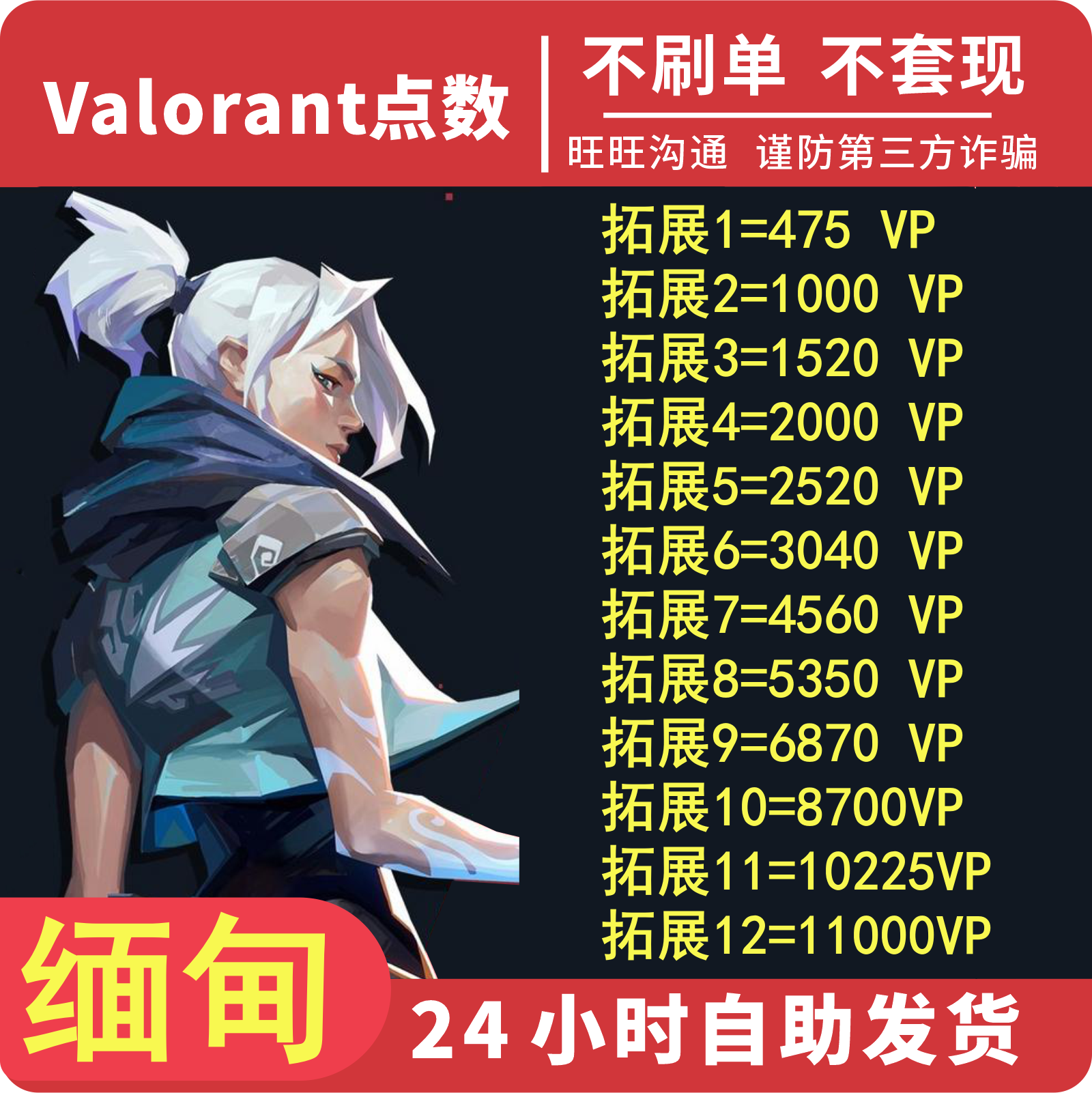 valorant瓦罗兰特缅甸区vp点数充值 无畏契约MMR缅甸服 激活码CDK图片