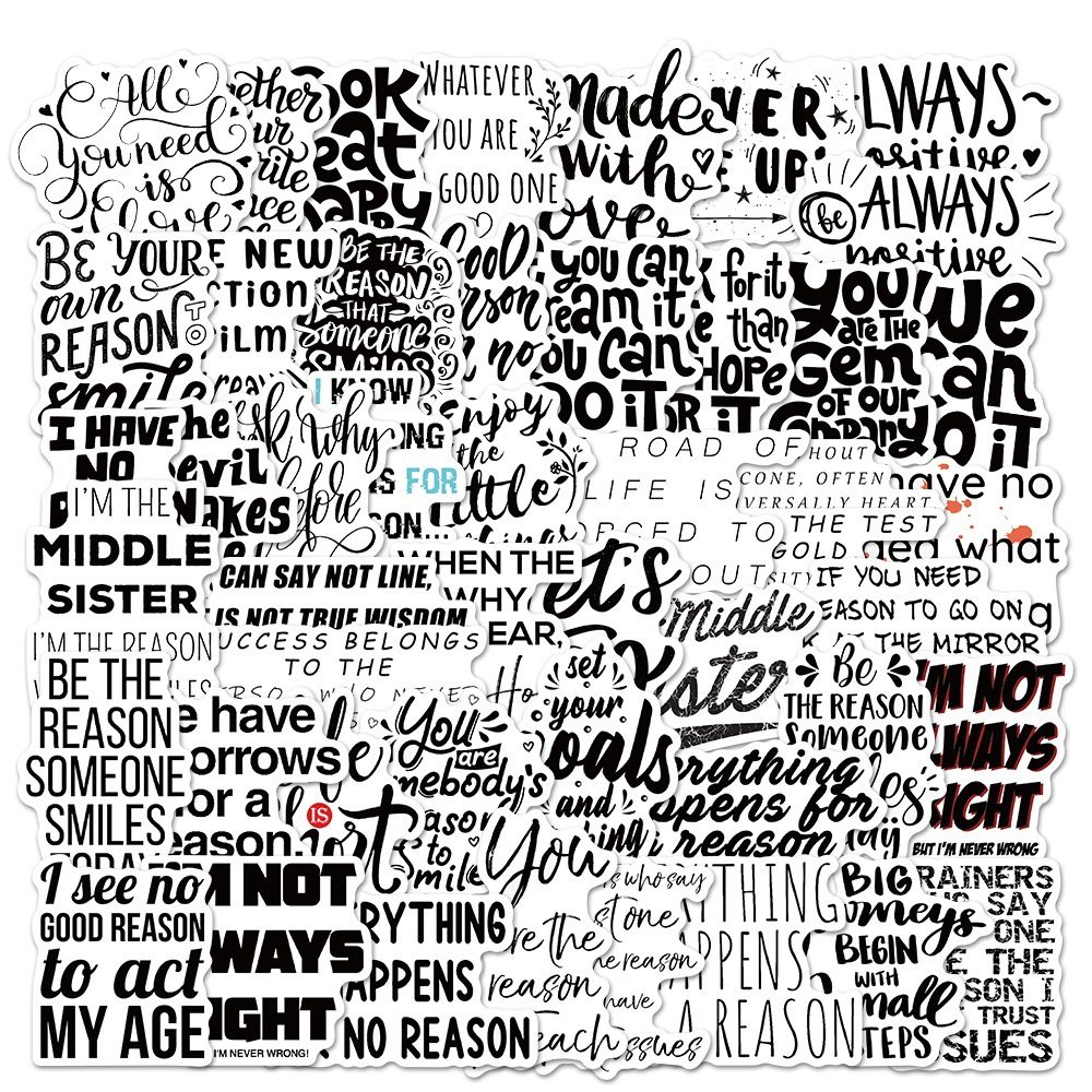 50张黑白励志英文个性创意贴画笔记本电脑水杯吉他旅行箱手机贴纸