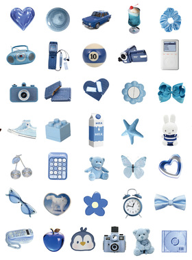 50张卡通ins蓝色可爱diy手账贴画笔记本电脑手机大肚杯子吉他贴纸