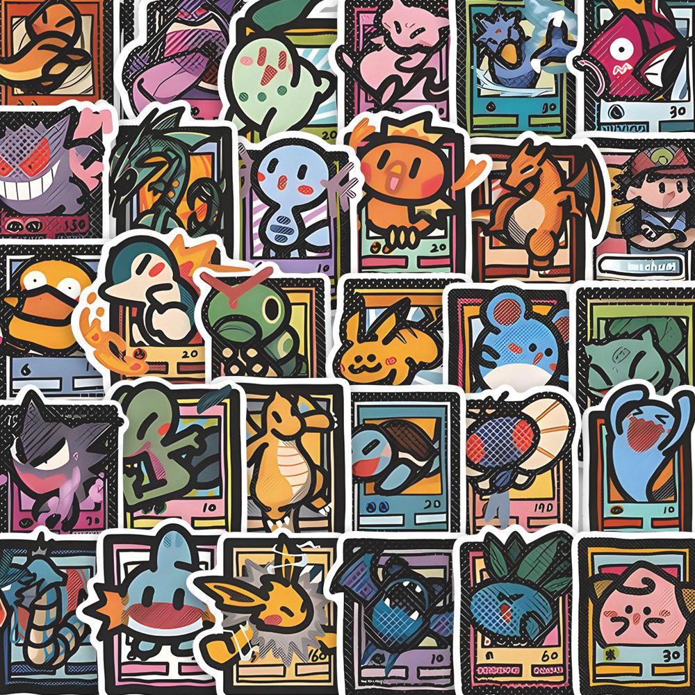 50张卡通动漫宝可梦精灵小贴纸笔记本电脑手机旅行箱吉他冰箱贴画