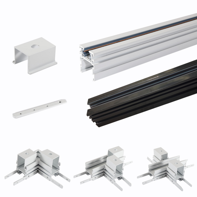客厅简约三线桥架射灯轨道条黑色白色l型t型十型配件一体化导轨