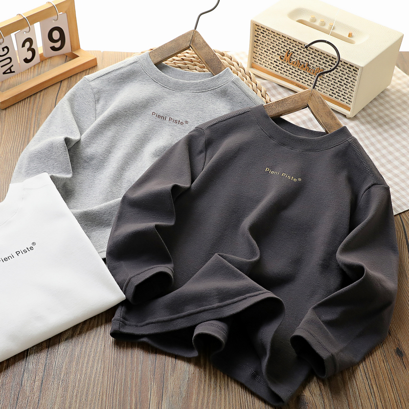 高品质春秋季男童长袖T恤中大童时尚罗纹圆领儿童休闲纯棉上衣