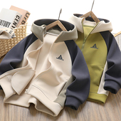 男童外套春秋款 儿童拼色休闲运动拉链夹克 2026新中大童男孩连帽衫