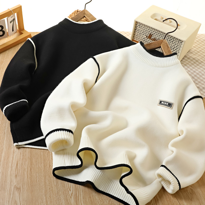 男童加绒毛衣冬季新款2025儿童装中大童一体绒加厚保暖套头针织衫