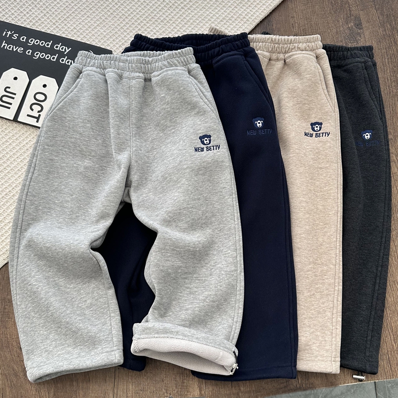 男童加绒裤子2025新款儿童束脚痞帅宽松潮中大童休闲卫裤运动长裤