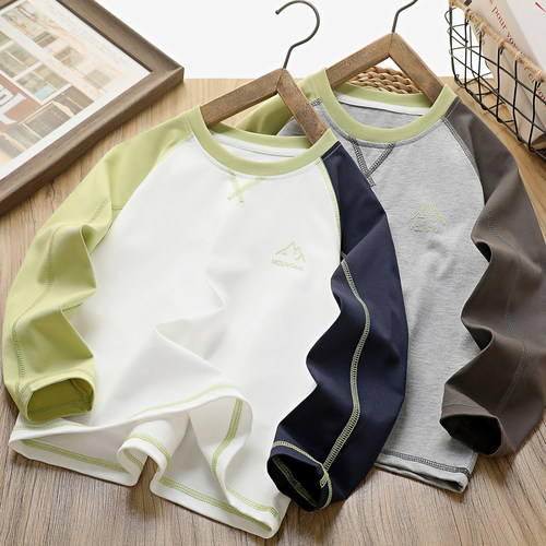 男童长袖T恤纯棉2025春季新款中大童男孩圆领长袖打底衫儿童上衣