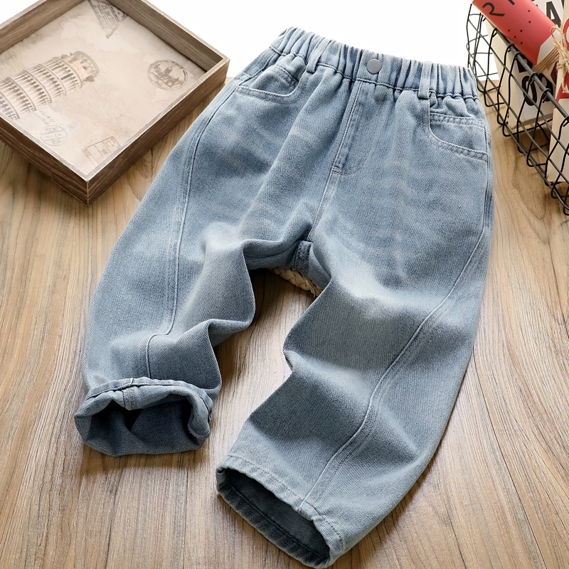 男童牛仔裤春秋款2025中大童男孩裤子儿童装拼接宽松直筒休闲长裤