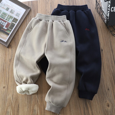 男童加绒裤子冬季新款2025儿童装羊羔绒运动裤中大童加厚保暖长裤