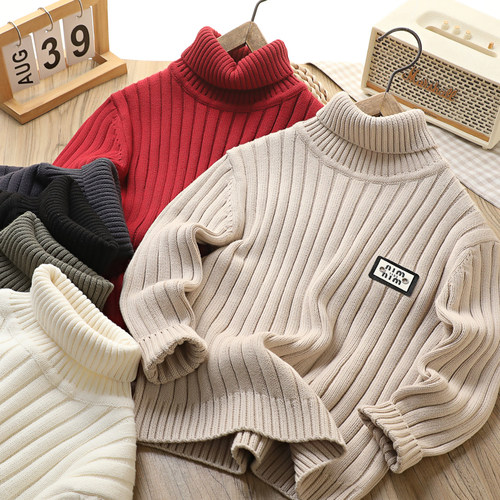 男童高领毛衣秋冬季2025新款儿童内搭针织衫中大童男孩全棉毛线衣