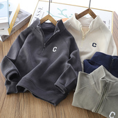 男童卫衣春秋款 2026新儿童中大童男孩休闲半拉链立领男孩百搭打底