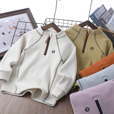 男童半高领卫衣秋冬季款2025儿童糯米绒加厚中大童男孩加绒打底衫