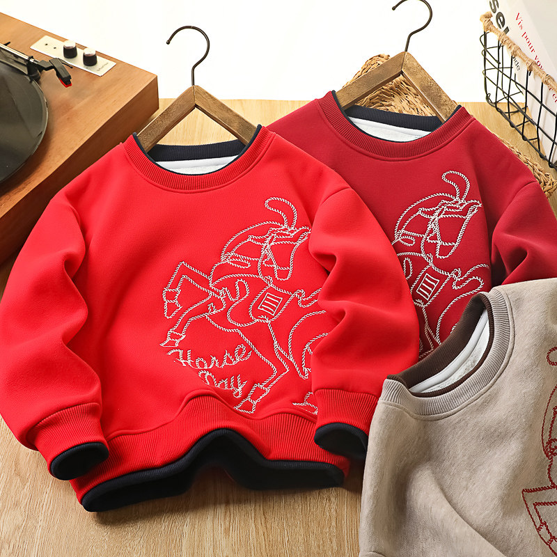 X儿童拜年服加厚羊羔绒卫衣2026新春款冬中大童加绒马年保暖绒衫,童装/婴儿装/亲子装,卫衣/绒衫,淘宝优惠券,粉丝福利购,淘宝优惠卷