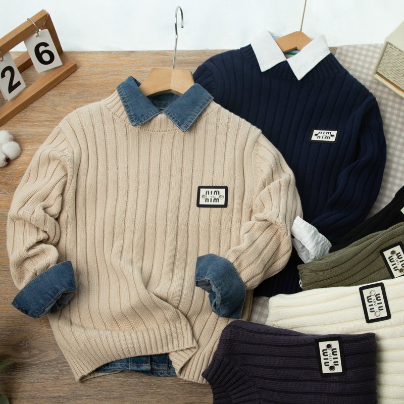 男童毛衣秋冬款2025新款儿童上衣中大童冬装男孩毛线衣加厚针织衫