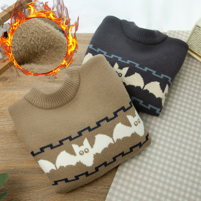 M男童毛衣秋冬2025款儿童装内搭中大童男孩打底一体绒保暖针织衫