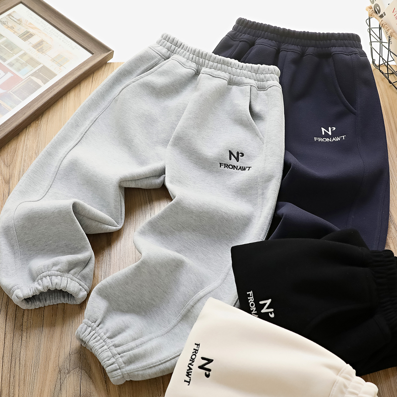 男童裤子春秋款2025新中大童男孩针织卫裤儿童装拼接百搭休闲长裤