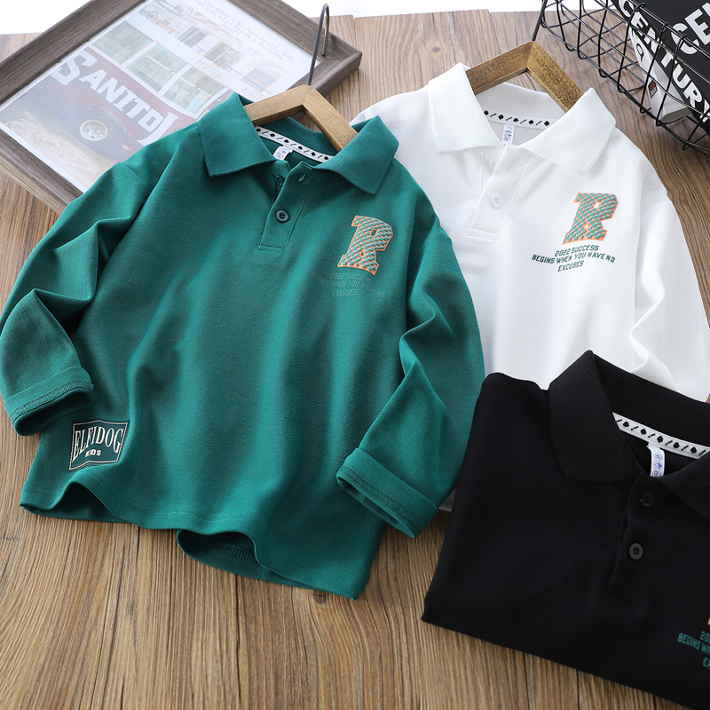 M男童Polo衫长袖春秋季2025新儿童珠地棉T恤中大童男孩休闲打底衫
