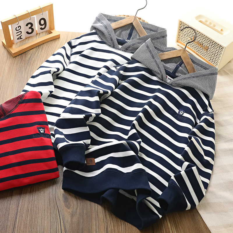 男童连帽条纹卫衣春秋款儿童纯棉打底衫长袖上衣