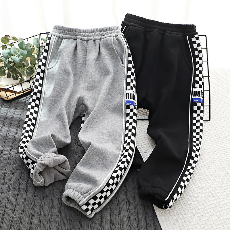 长裤休闲裤棋盘格侧拼加绒卫裤