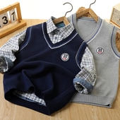 毛线马甲学院风V领毛衣针织衫 男童毛衣背心秋冬款 外搭2026儿童装