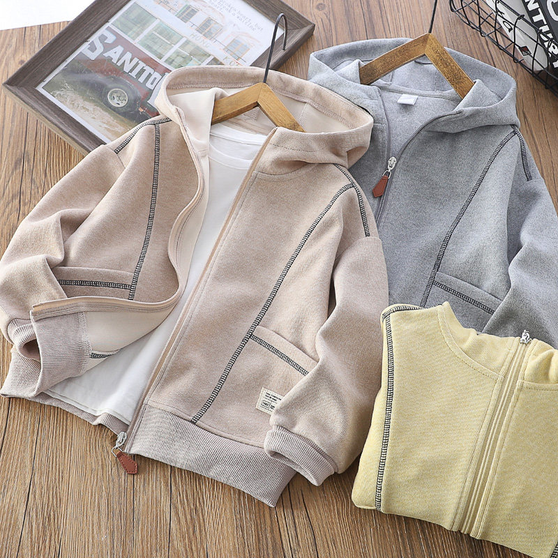 儿童糯米粗针麻丝外套2026春秋季青少年运动中大童帽衫男童拉链衫