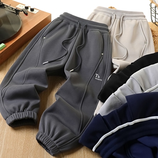 男童加绒卫裤子2026冬季新款中大童儿童洋气加厚保暖运动童装长裤