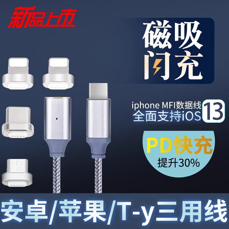USB-C快充ctoc强磁吸数据线适用苹果IPAD三用线iPhone编织线材Type-C磁吸收纳数据传输金属线芯安卓快充QC3A