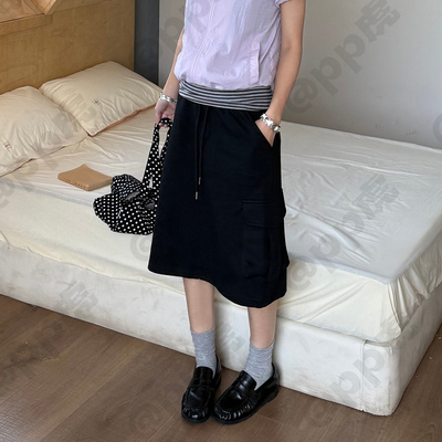 pp虎''大口袋卫裤''夏季松紧腰A字显瘦百搭半身裙中长款T26527