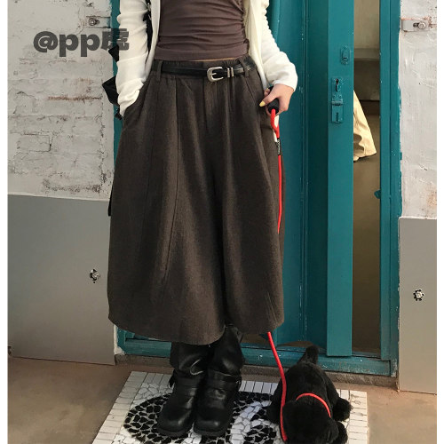 pp虎''云朵摩卡''秋冬松紧腰磨毛中长款宽松羊毛裤T26722