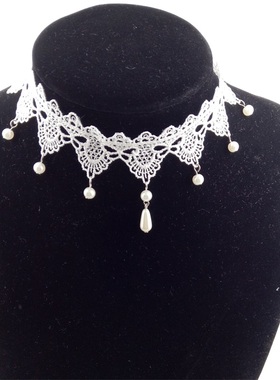 白色项链蕾丝珍珠大气脖子饰品