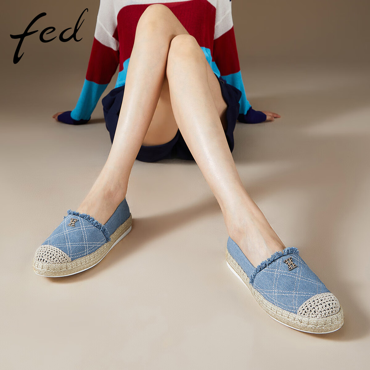 FED牛仔帆女鞋秋季气质百搭圆头麻绳厚底单鞋女小香风休闲渔夫鞋,女鞋,浅口单鞋,淘宝优惠券,粉丝福利购,淘宝优惠卷