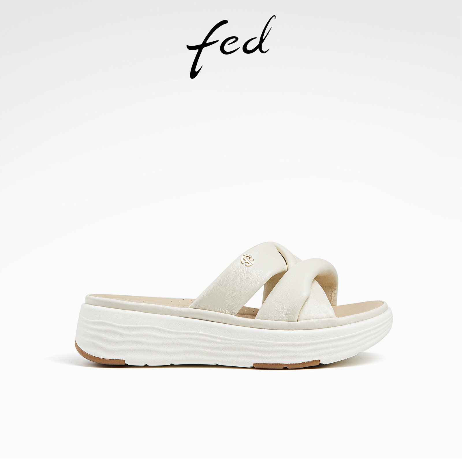 fed充棉羊皮女凉鞋夏季超轻厚底运动休闲真皮一字带凉拖鞋女外穿