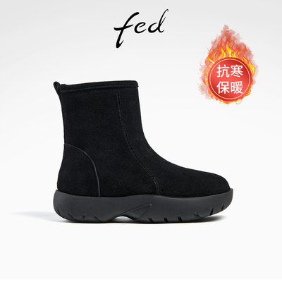 fed保暖棉靴冬季新款靴子绒面加厚雪地靴厚底短靴女款R1230-ZF939